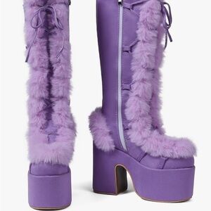 Purple Faux Fur Platform Boots